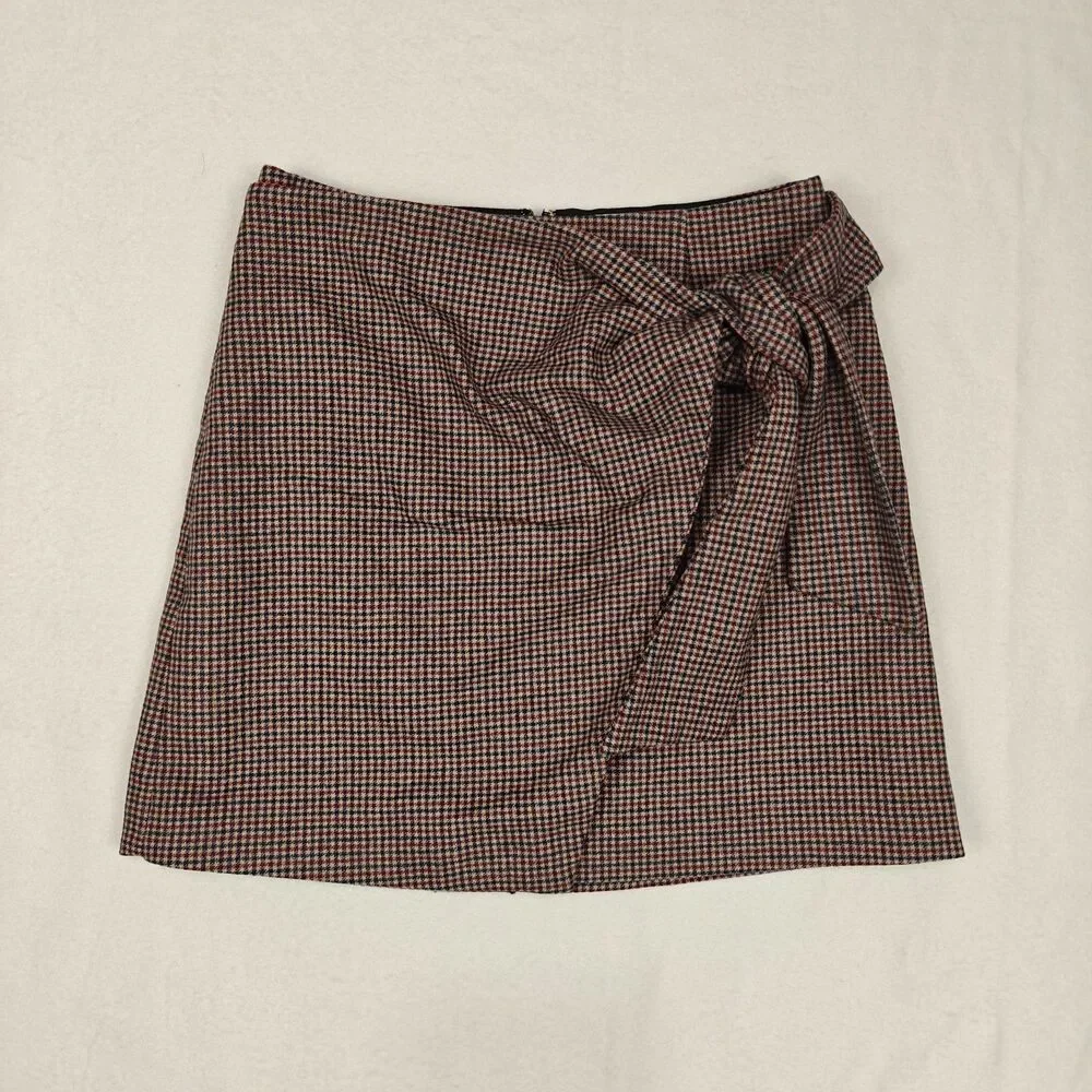 Aritzia Wilfred Faux Wrap Plaid Cashmere Blend Mini Skirt Size 2 Preppy Academia
